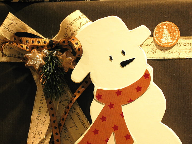 hombre de nieve, decoración, Deco, decorar, embalaje, regalos, trailer de registro