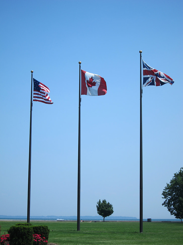 flag, sky, america, canada, britain, wind, patriotism