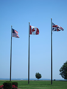 Bandeira, céu, América, Canadá, Grã-Bretanha, vento, patriotismo