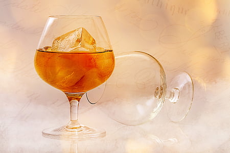 Brandy, vetro, alcol, bere, fumo, cubetti di ghiaccio, Essi