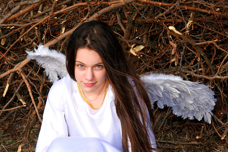dievča, anjel, krídla, biela, krása, ženy, krásny