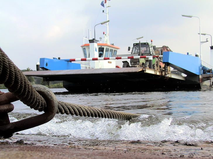 Ferry, bac à câble, câble, rivière, transport, Pays-Bas, Rivierenland