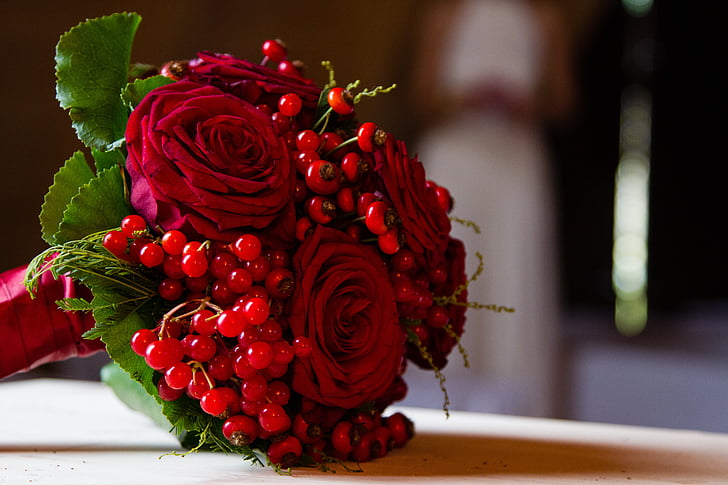 весільний букет, Троянди, червоний, квіти, цвітіння троянди, цвітіння, цвітіння