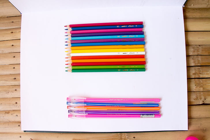 színes ceruza, szín, design, kreatív, dekoráció, zöld, sárga