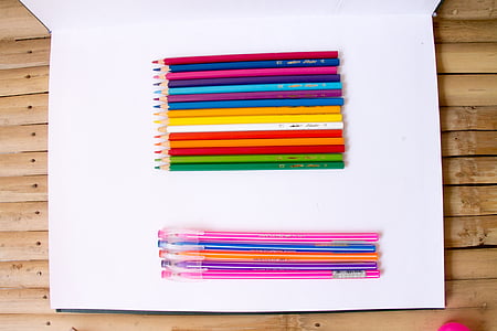 färg penna, färg, design, kreativa, dekoration, grön, gul