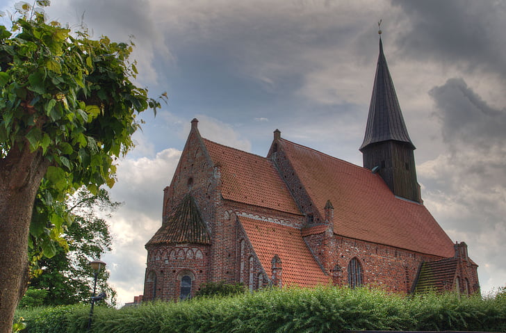 l'església, cel, llum, núvols, Rügen