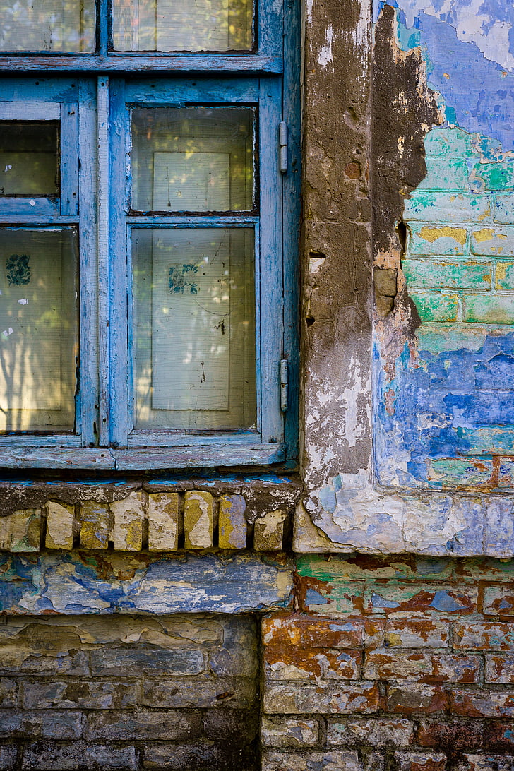 finestra, casa, retro, paret, antiga casa, Maó, windows vells