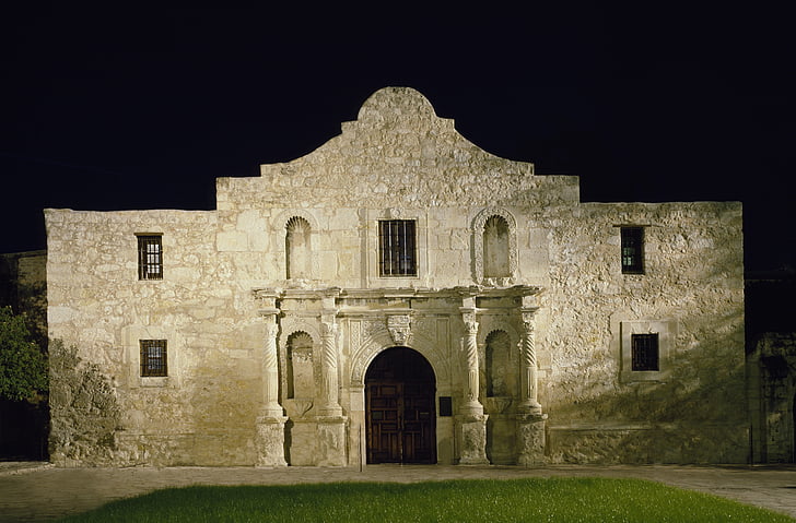 Alamo, éjszaka, Landmark, történelmi, Amerikai, küldetés, híres