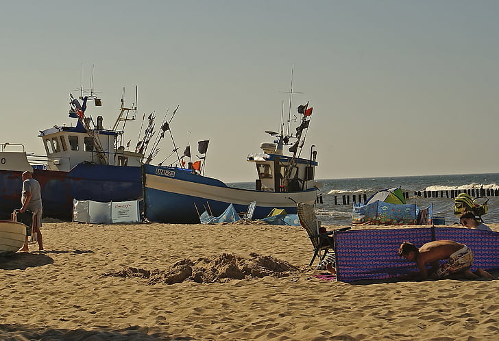 paplūdimys, žvejybos laivai, valtis ant smėlio, jūra, Baltijos jūros, smėlio, valtys