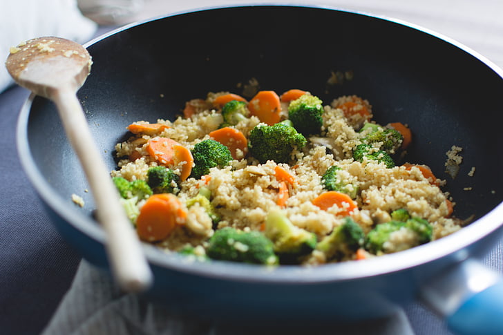 vegetable, stir-fry, dinner, vegan, food, meal, broccoli