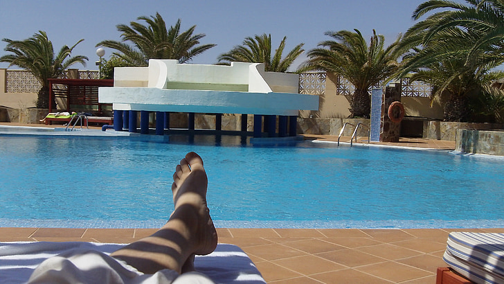 Fuerteventura, Kanarieöarna, sommar, pool, poolen, Resort, turism