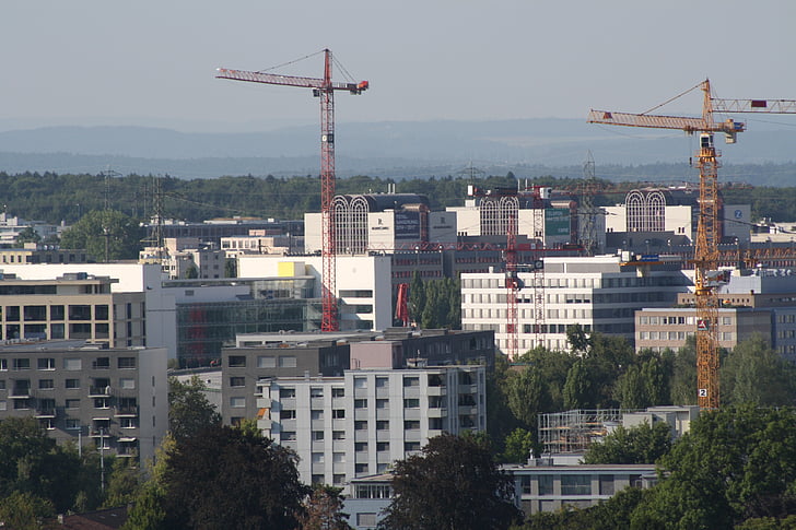 Zurich, Oerlikon, Urban, byggarbetsplatser, konstruktion, distriktet, byggnad
