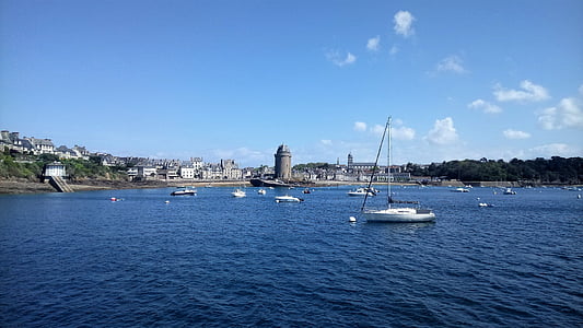 tenger, Bretagne-i, csónak, oldalán, tengeri hajó, építészet, kikötő