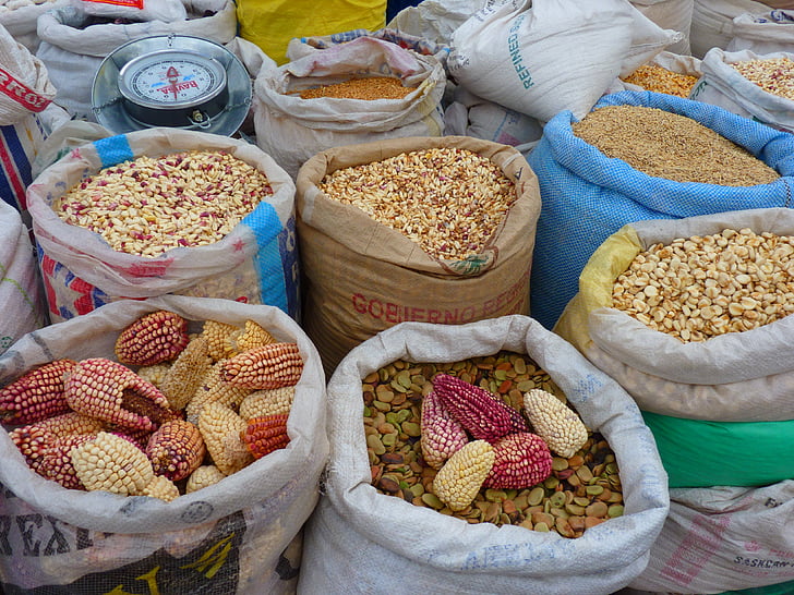 majs, majssorter, Peru, färgglada mais, Corn försäljning, marknaden