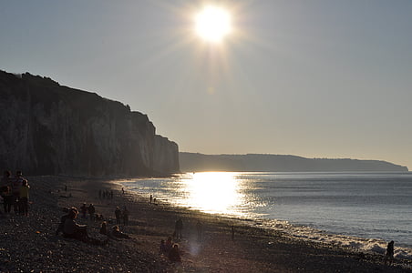 sea, cliff, side, ocean, beach, rock, normandy