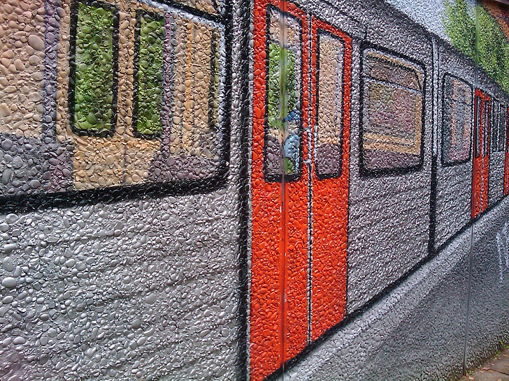 graffiti, metra, wagon, kolejowe, ściana, malowane, sztuka