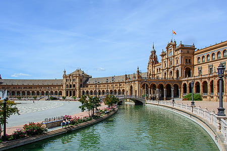 prostor, Španija, Seville, arhitektura, stavbe, Plaza de españa