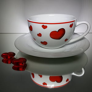 Valentīna diena, kauss, sirds, kafijas tasi, mīlu