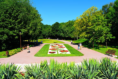 Parc, verd, Craiova, botànic, flors, persones, a peu