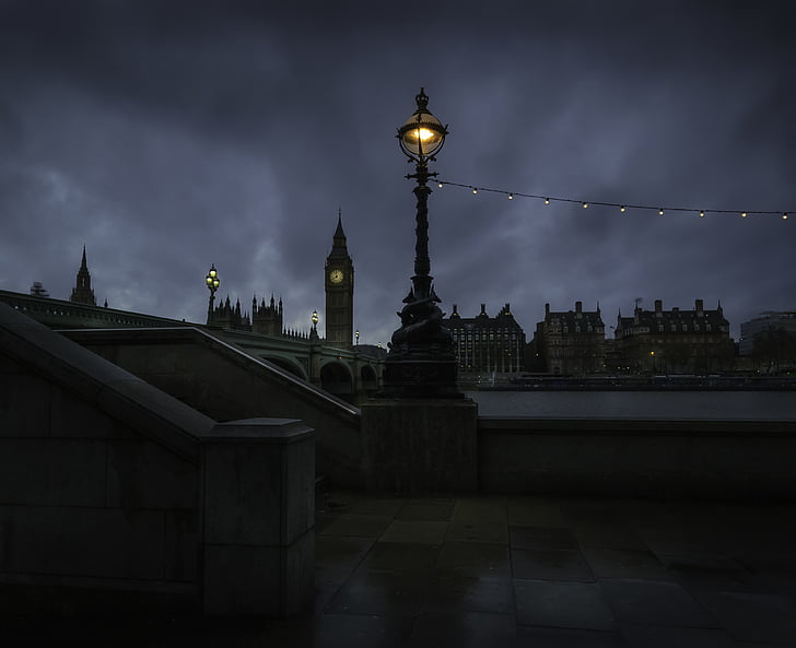 Londres, Grande, Ben, à noite, tempo, cidade, lâmpada
