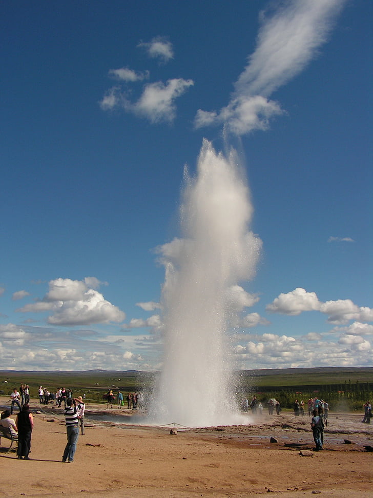 Islande, éruption, Geyser, l’éruption, source chaude, vapeur