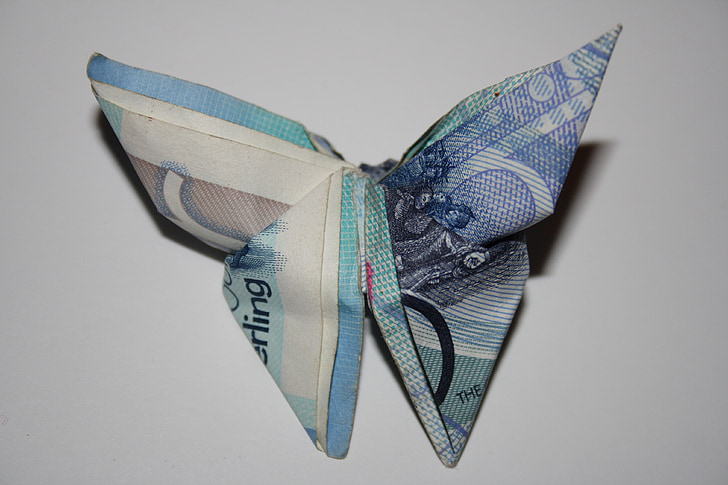 funtov, Gibraltar, denar, valute, metulj, Origami, evro