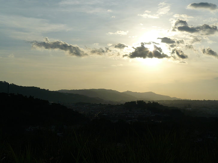 solnedgång, El Salvador, bergen, tropikerna