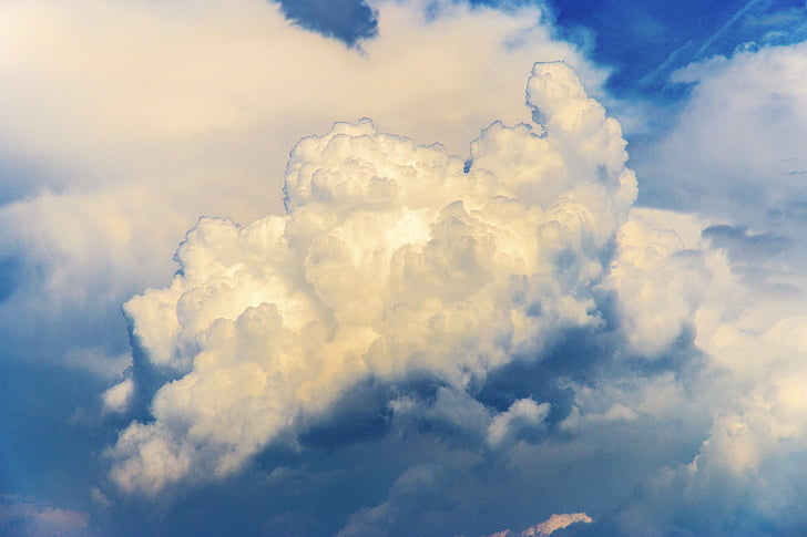 the sky, clouds, storm, blue, yellow, nature, weather