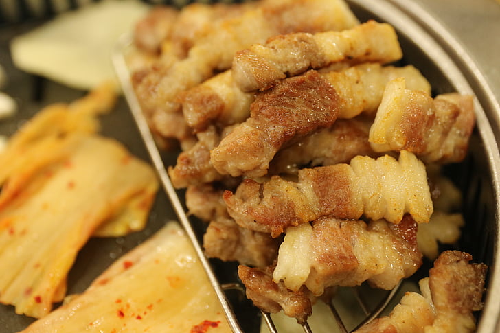 wieprzowina, jedzenie, Kimchi, mięso, z grilla, Jadalnia, świnia