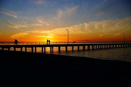 Dock, Harbor, inimesed, Pier, suvel, Sunrise, Sunset
