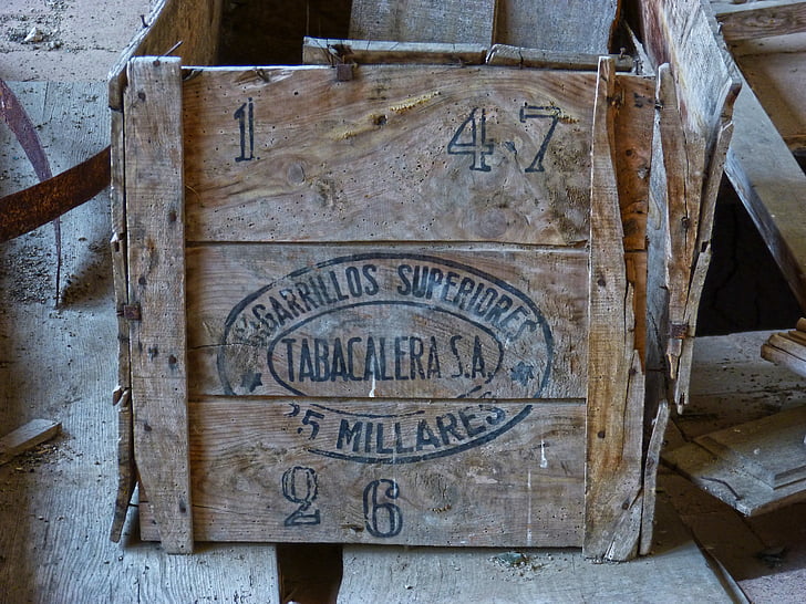 Caixa de fusta, d'embalatge, purs, vell, anyada