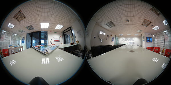 sfærisk 360 graders bilde, Office, skrivebord, selskapet, 360, VR, virtuell virkelighet