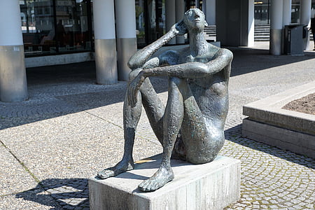 skulptur, Pforzheim, kunst, naken, handle, mann, hodet