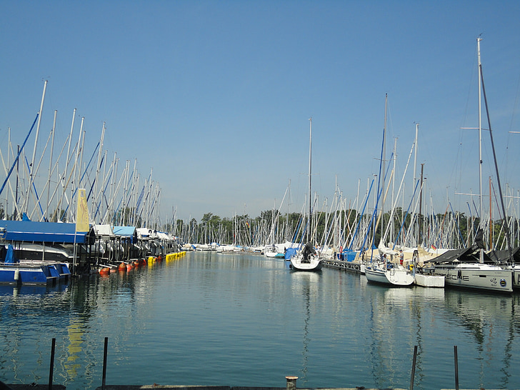 port, boat harbour, lake constance, water, sailing boats, sky, blue