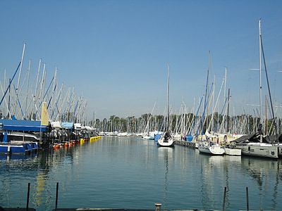 hamn, båthamn, Bodensjön, vatten, segelbåtar, Sky, blå