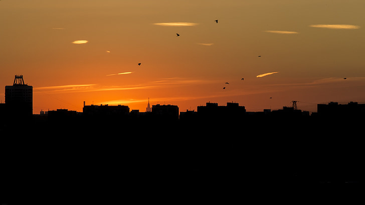 nebo, večer grad, zalazak sunca, Moskva, Rusija