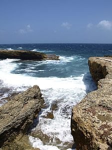sea, caribbean, coast, rock, water, surf, wave