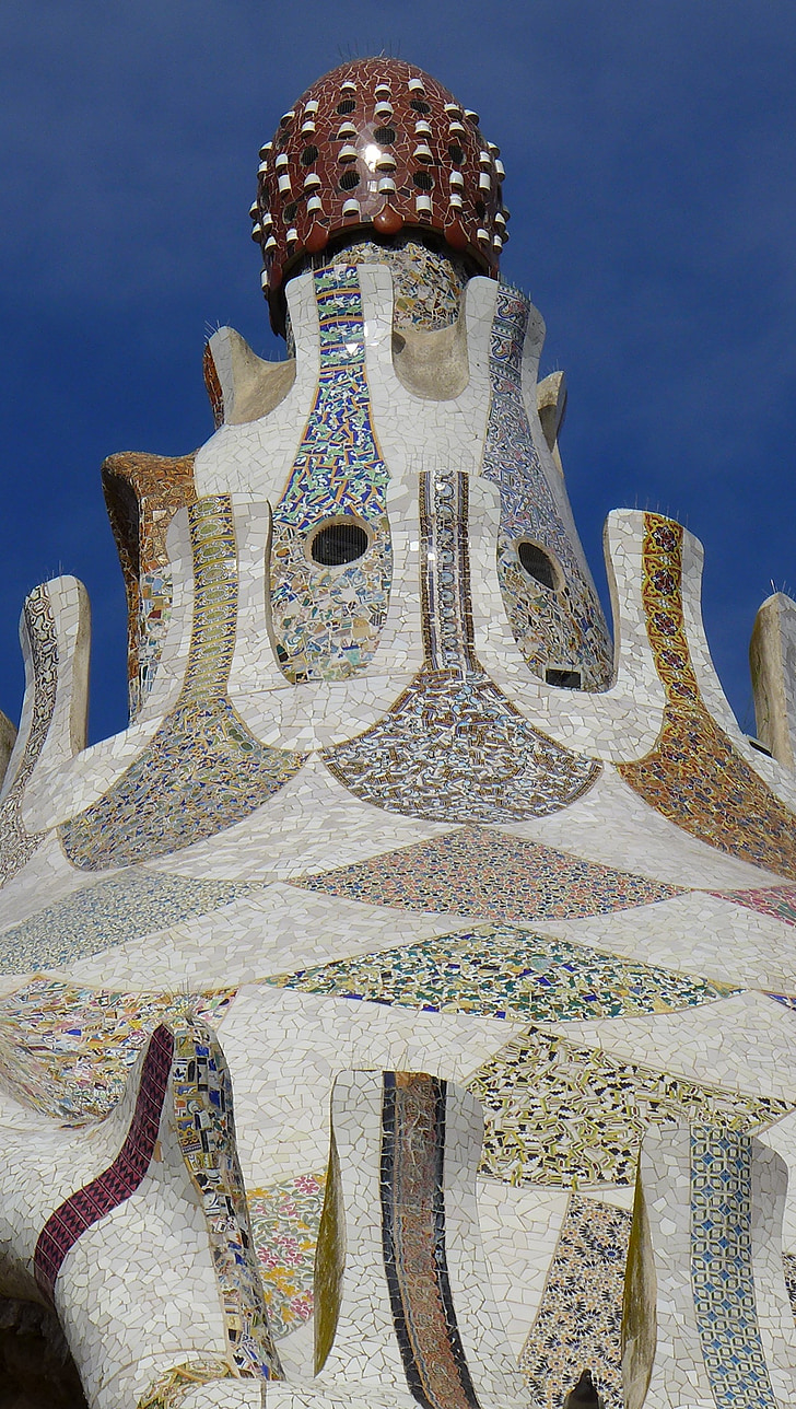 Barcelona, mozaika, efekt, Gaudi, zahradní gaudí
