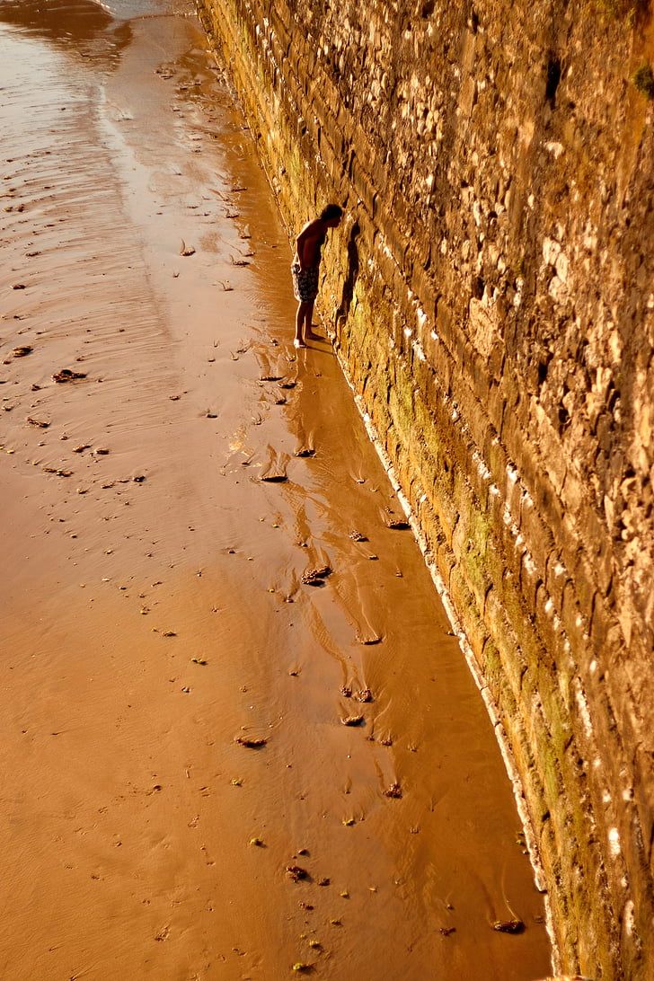 man, wall, search, to find, rest, human, person sand beach