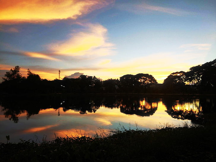light, sky, night, sunset, nature, reflection, lake
