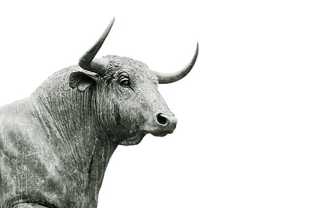 bull, sculpture, ox, horns, animal, bronze, statue