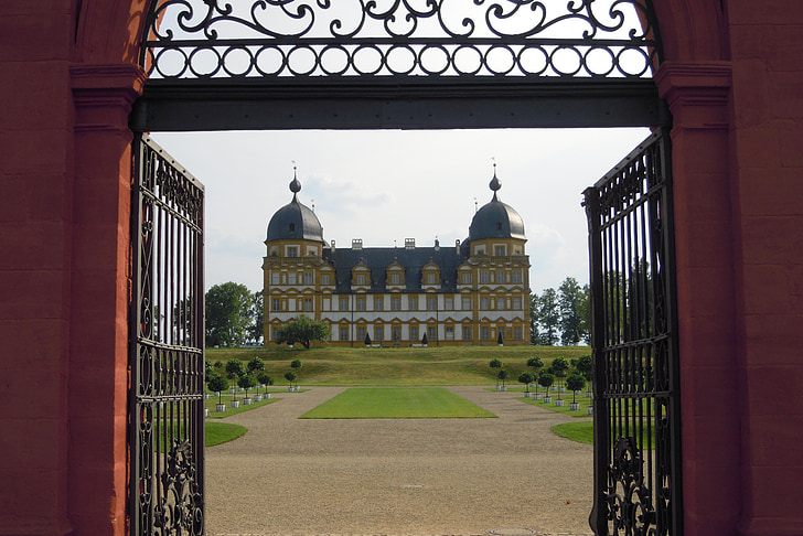 a Schloss seehof, Gateway arch views, kovácsolás, Memmelsdorf, boltív, Park