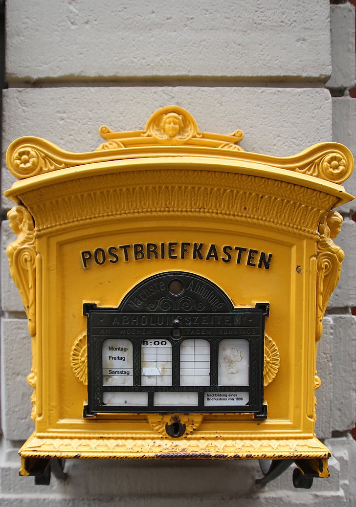 Inserisci, casella di posta elettronica di post, vecchio, giallo, mailing, lettere, cassetta postale