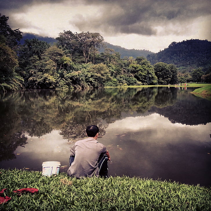 natura, Taiping, pesca, ennuvolat, reflexió de l'aigua, l'aigua, Llac