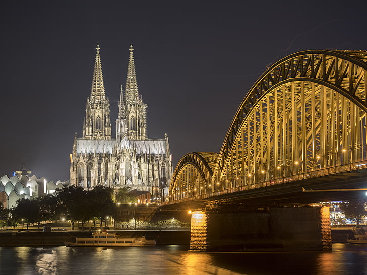 Dom, Cologne, Église, Cologne sur le Rhin, point de repère, Rhin, soirée