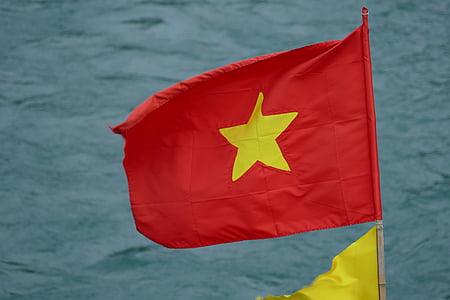 Vietnam, Halong, bendera, bergetar, pukulan, merah, bintang