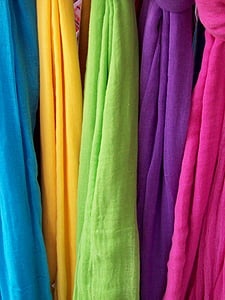 scarves, colours, rainbow, female, clothing, fabric, decoration
