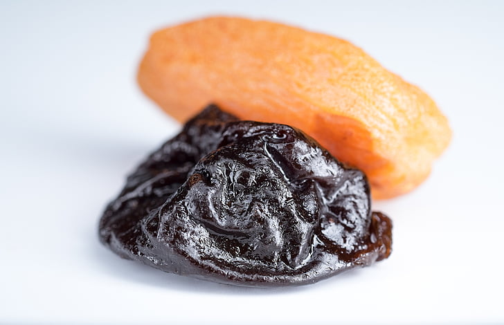dried apricots, prunes, dried fruits, yellow, black, fruit, sweet
