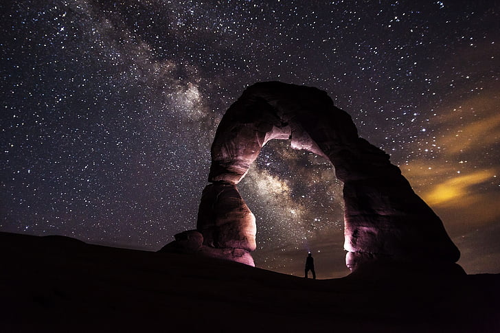 Národní park Arches, soumraku, formace, Galaxie, geologie, krajina, světla