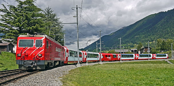 Glacier express, Szwajcaria, Valais, Goms, Fiesch, MGB, Matterhorn-gotthard-bahn